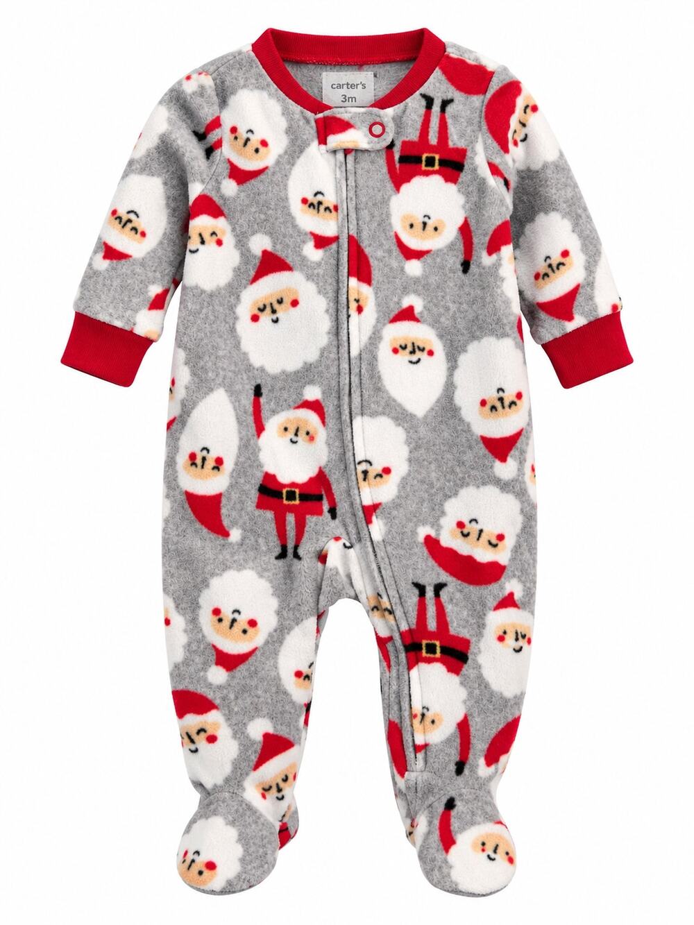 Carter’s Baby Santa Fleece Footed Sleeper 3 Months Gray Christmas Pajamas